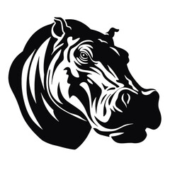 hippo silhouette on white background, in black, 