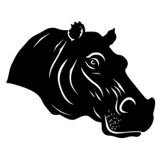 hippo silhouette on white background, in black, 