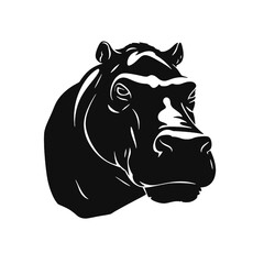 hippo silhouette on white background, in black, 
