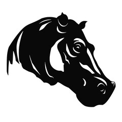 hippo silhouette on white background, in black, 