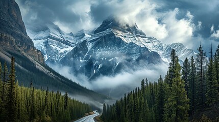 Banff National Park - Dramatic landscape along the Icefields Parkway, Canada. copy space for text. - obrazy, fototapety, plakaty