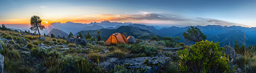 A peaceful campsite on a mountain ledge