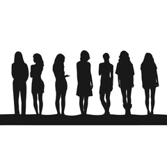 silhouettes group of of women  standing vector