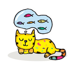  Cute cat doodle vector design,Cat hand drawn doodle cartoon,cat vector illustration for print, cute animal