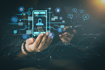 Ai technology. Business using network connection technology, share data, artificial intelligence by enter information command prompt for generates something, Futuristic tech transformation concept.