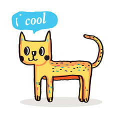  Cute cat doodle vector design,Cat hand drawn doodle cartoon,cat vector illustration for print, cute animal