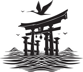 Crane Bird On Japanese Temple