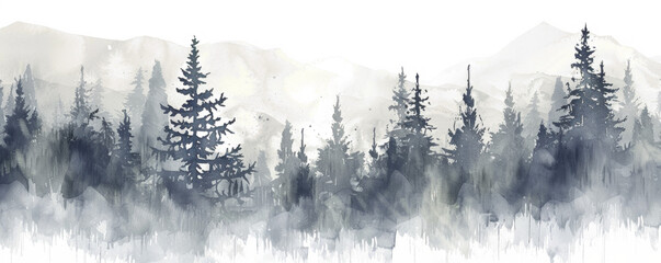 Watercolor Mountain Landscape Illustration