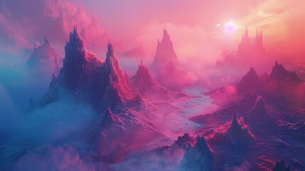 Mystical Mountains in a Pink Hued Atmosphere