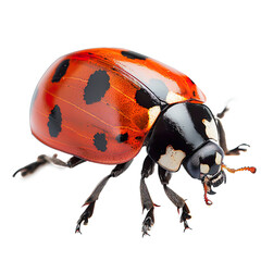 ladybug isolated on transparent background, element remove background, element for design - A red ladybug with black spots on its back and head.