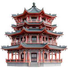pagoda isolated on transparent background, element remove background, element for design - A traditional chinese style pavilion with red walls and green roof. - obrazy, fototapety, plakaty