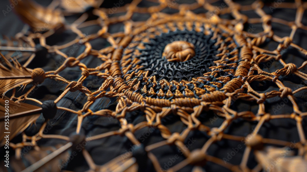 Poster a detailed image of a dreamcatchers woven strands displays intricate patterns and textures represent