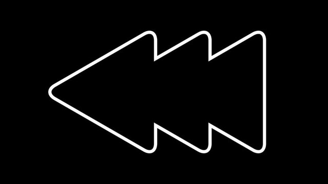 巻き戻し・早戻し・逆再生・左方向矢印アイコン　3連　角丸・フチ線・塗り　ループアニメーション　10秒　黒背景・白黒・アルファチャンネル