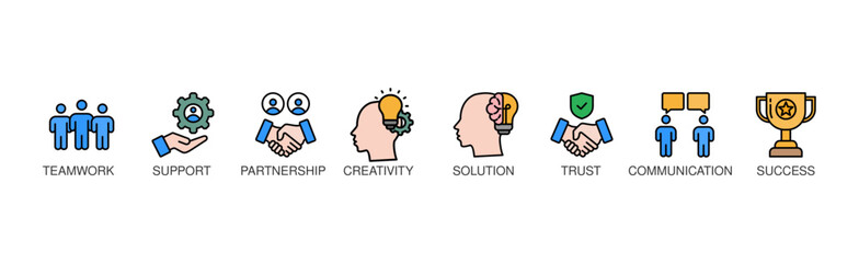 Collaboration banner web icon illustration concept with icon of teamwork, support, partnership, creativity, solution, trust, communication, success