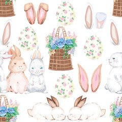 Seamless pattern with cute bunny background.