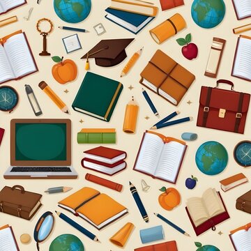 seamless pattern with school supplies