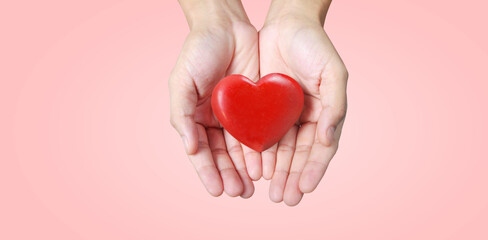 Hands holding  red heart. heart health donation - 755338804