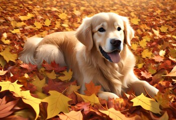 golden retriever puppy in autumn