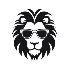 Portrait of Lion with glasses and headphones. Hand-drawn illustration. Vector