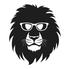 Portrait of Lion with glasses and headphones. Hand-drawn illustration. Vector