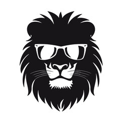 Portrait of Lion with glasses and headphones. Hand-drawn illustration. Vector