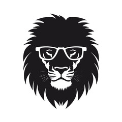 Portrait of Lion with glasses and headphones. Hand-drawn illustration. Vector