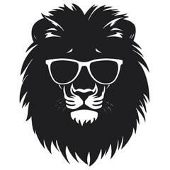 Portrait of Lion with glasses and headphones. Hand-drawn illustration. Vector