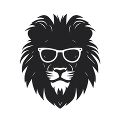 Portrait of Lion with glasses and headphones. Hand-drawn illustration. Vector