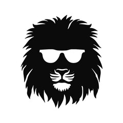 Portrait of Lion with glasses and headphones. Hand-drawn illustration. Vector