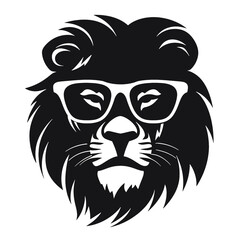 Portrait of Lion with glasses and headphones. Hand-drawn illustration. Vector