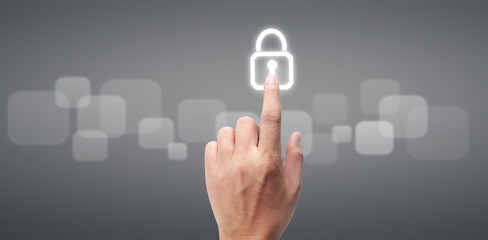 Hand pushing on  touch screen interface