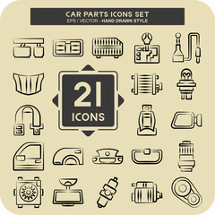 Icon Set Car Parts. related to Automotive symbol. hand drawn style. simple design editable. simple illustration