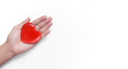 Hands holding  red heart. heart health donation - 755340055