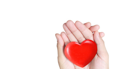 Hands holding  red heart. heart health donation - 755340058