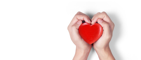 Hands holding  red heart. heart health donation - 755340088