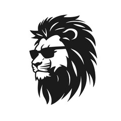 Lion head with sunglasses. Vector illustration isolated on white background.
