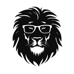 Lion head with sunglasses. Vector illustration isolated on white background.