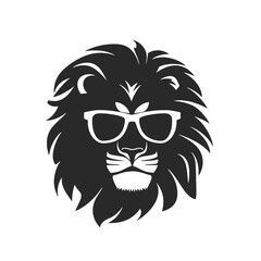 Lion head with sunglasses. Vector illustration isolated on white background.