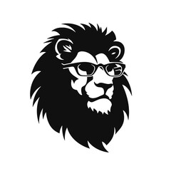 Lion head with sunglasses. Vector illustration isolated on white background.