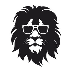 Lion head with sunglasses. Vector illustration isolated on white background.