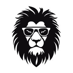 Lion head with sunglasses. Vector illustration isolated on white background.