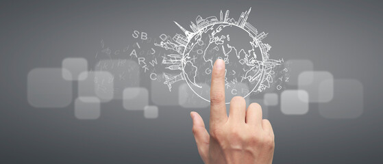 Hand pushing on  touch screen interface