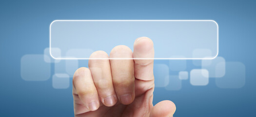 Hand pushing on  touch screen interface - 755340899