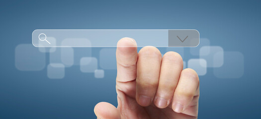 Hand pushing on  touch screen interface - 755341216