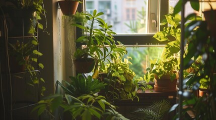 Urban gardening with green plants in a city apartment