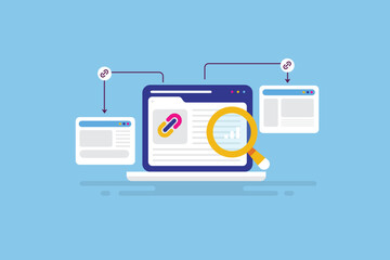 SEO strategy using private blog network for link building and increase organic search impression of website ranking, vector illustration concept. - obrazy, fototapety, plakaty