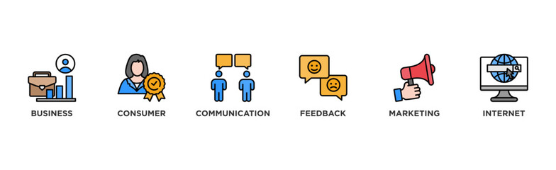 B2C banner web icon illustration concept business to consumer concept of marketing with communications, feedback, marketing, and internet icon