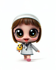 3D Cute smile little kid doctor with big eyes