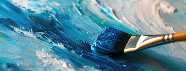 Blue Paint Brush Strokes on Artistic Canvas
