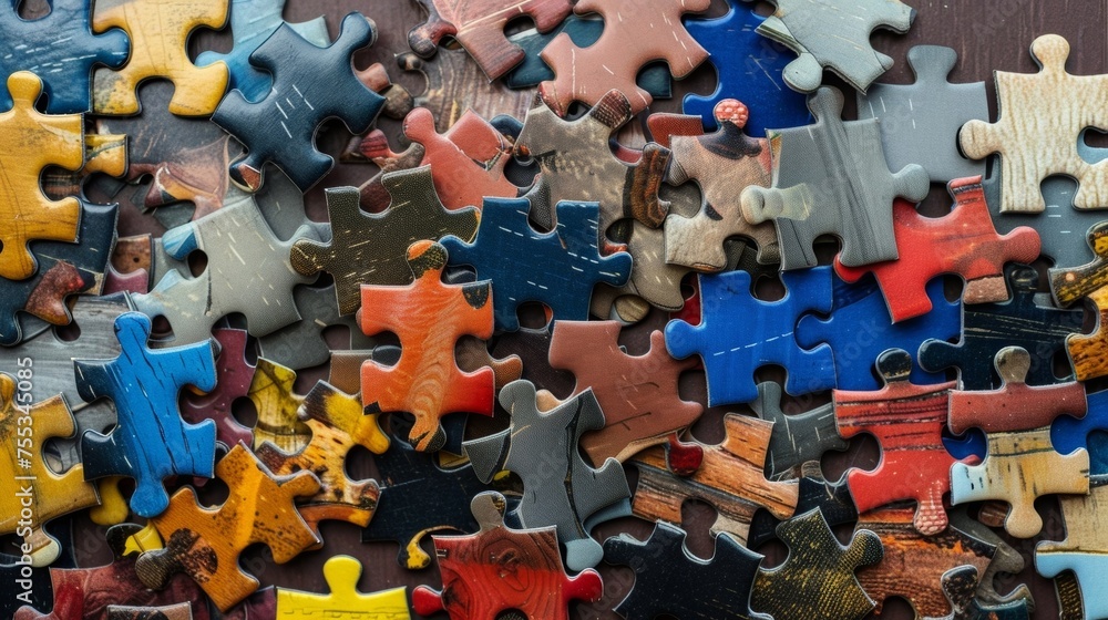 Poster a symbolic image of a puzzle being put together with each piece representing an essential aspect of 
